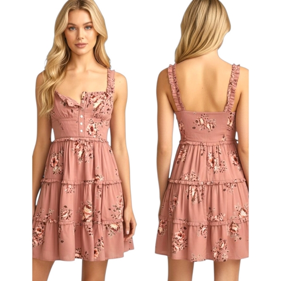 Lucky Brand Dresses & Skirts - Lucky Brand Button Up Floral Mini Dress in Pink Large EUC $98 Retail